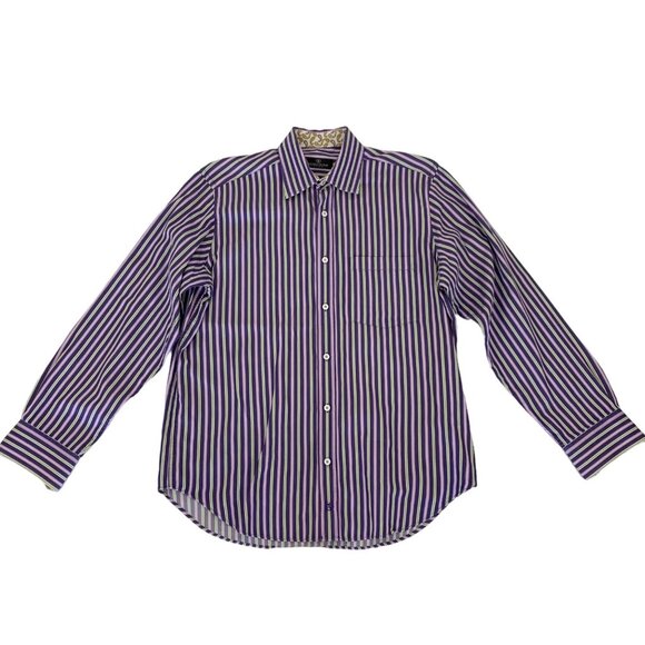 Bugatchi Uomo Purple Striped Shirt M Button Down Modern Fit Dressy - Picture 1 of 5